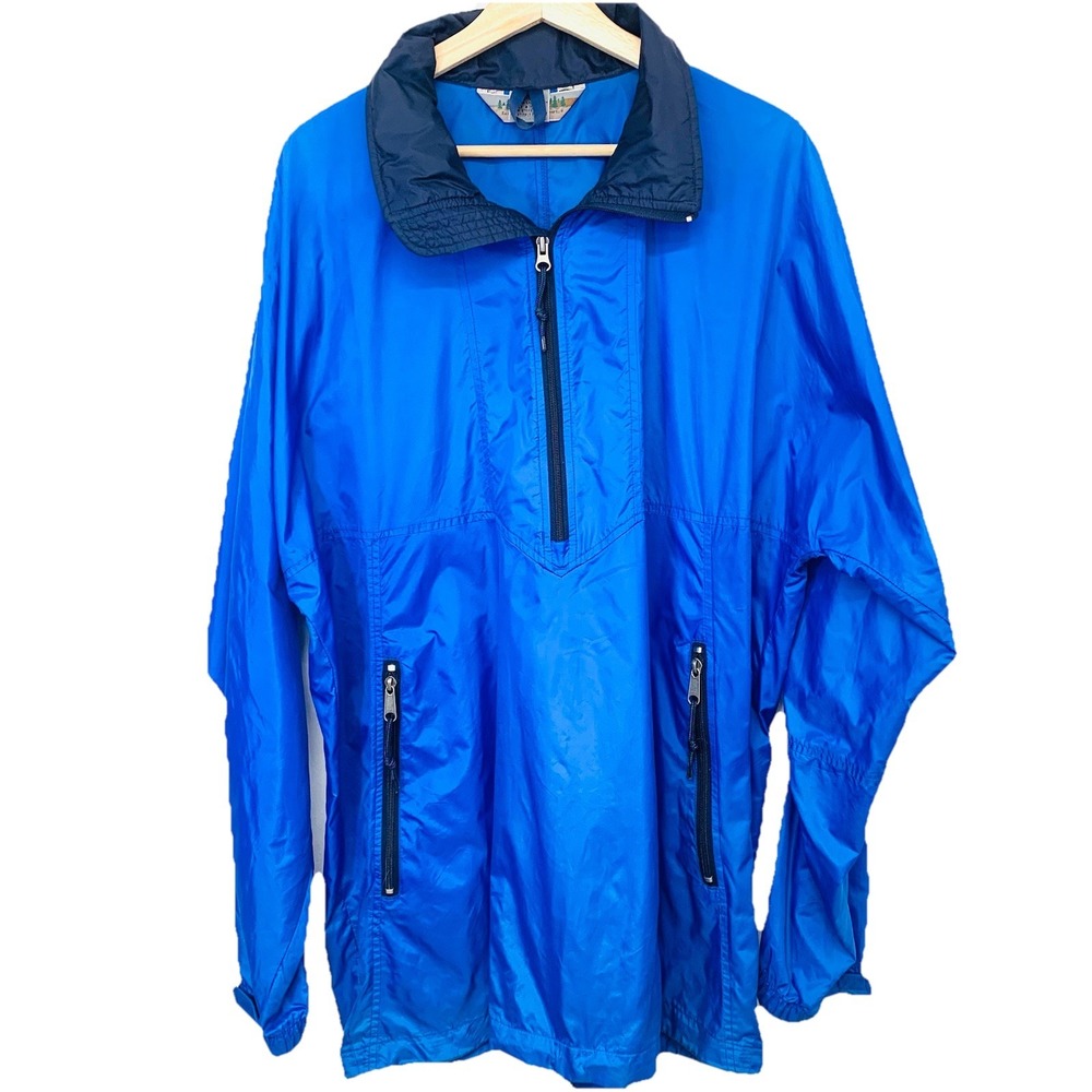 EMS Nylon Windbreaker Jacket Men L Stow Hood Pockets 1/4 Zip Outdoor Hike Travel
